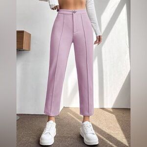 High-Waist Tailored Lavender Straight/Cropped Pants